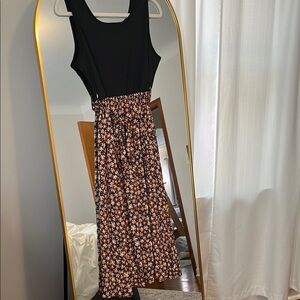 Black and Floral Sleeveless Dress